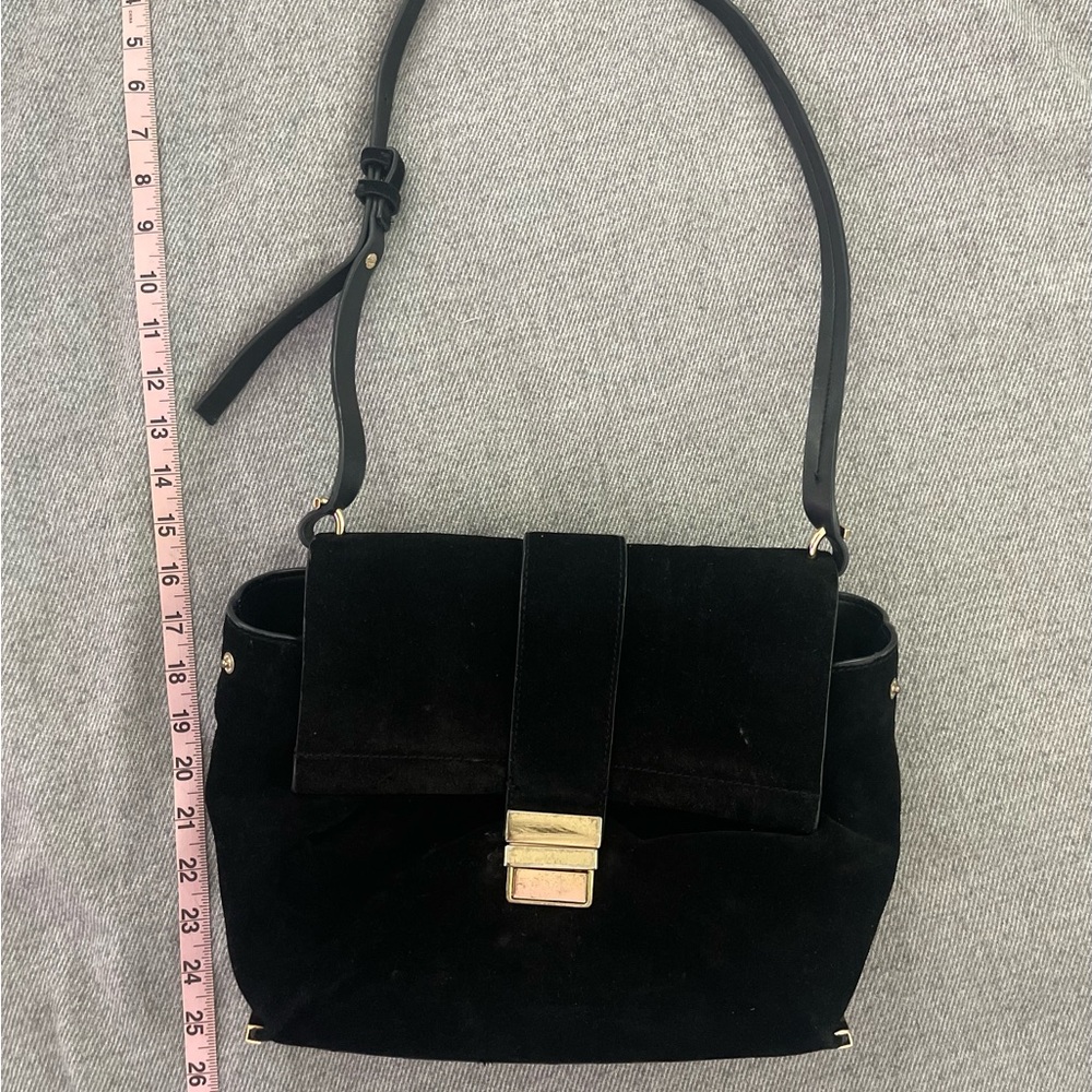 ZARA Black Suede Bag Medium Shoulder Leather Purse Crossbody Gold Buckle
